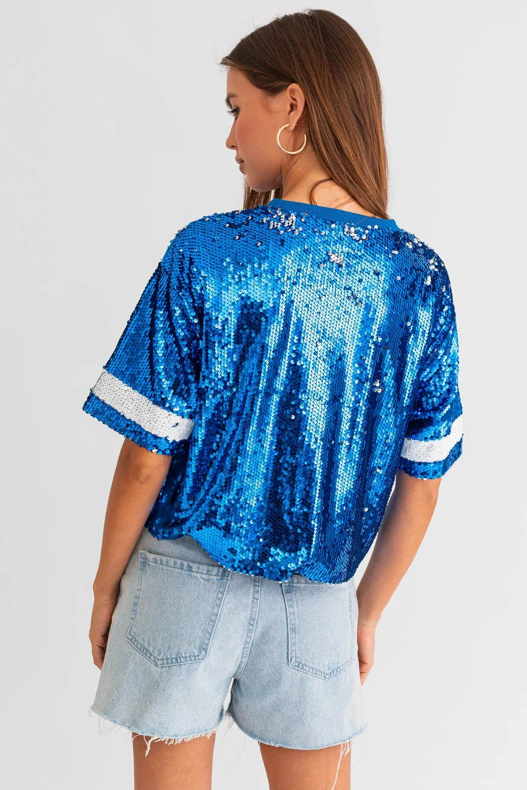 "Game Day" Sequins Cropped Short Sleeve Top