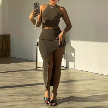 Women's Vest Slim Fit Irregular Long Dress Two-piece Set